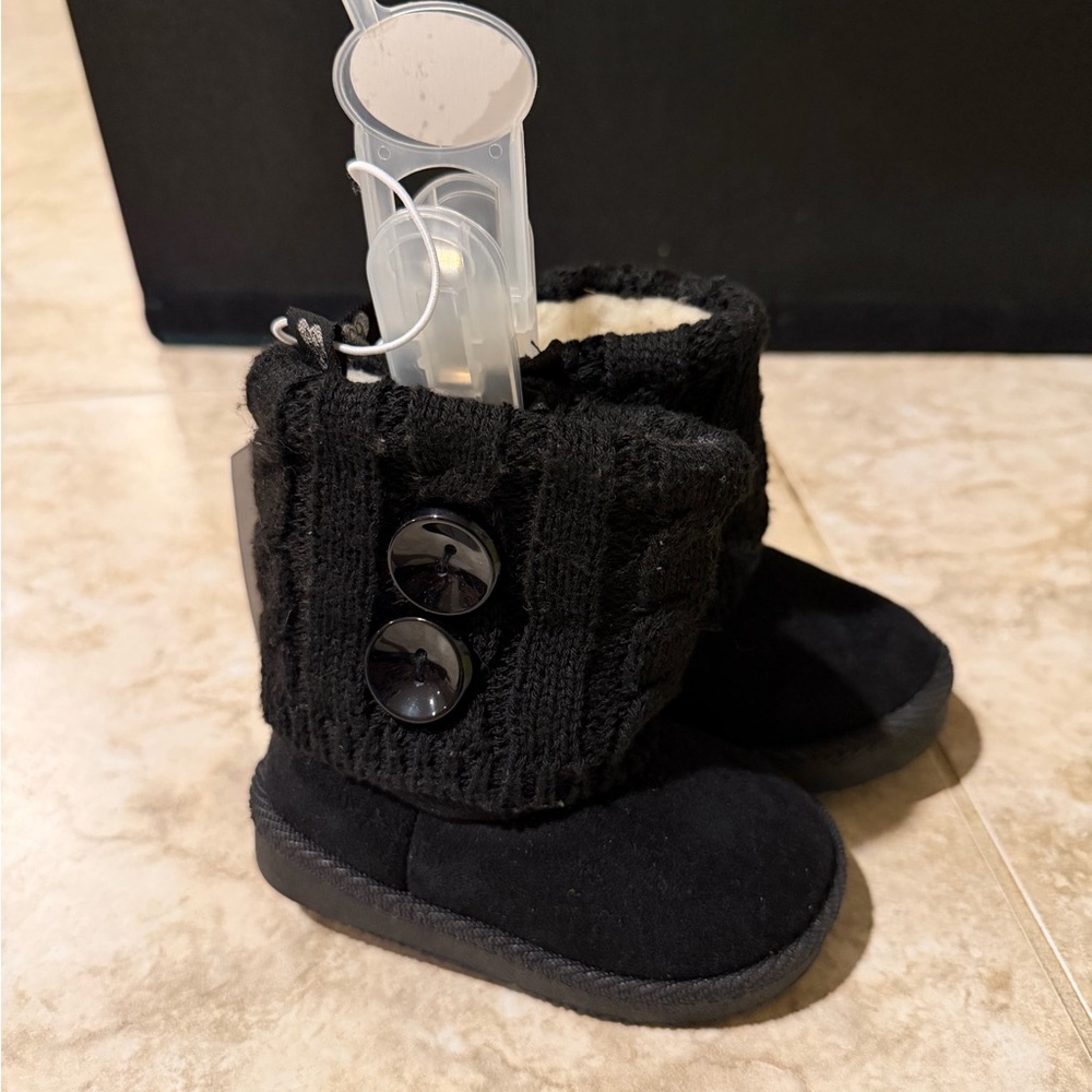 Kids Black Knit Button Boots